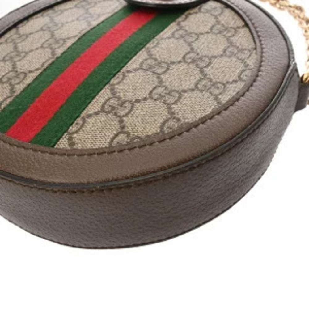 Gucci Ophidia Round Shoulder Bag Beige Ebony Brown Leather GG Supreme Canvas - Picture 7 of 9